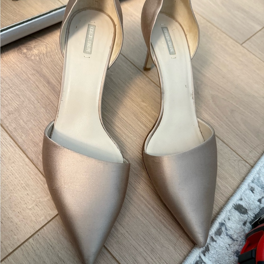 Giorgio Armani Elegant Beige Pointed-Toe Satin Heels